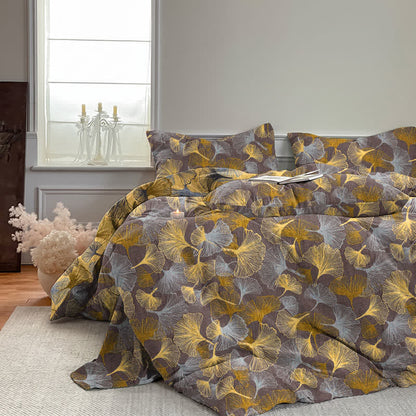 Set di biancheria da letto in garza di cotone con motivo a foglie di ginkgo in stile retrò - image 14