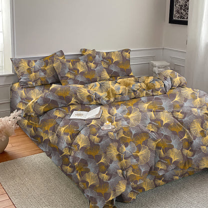 Set di biancheria da letto in garza di cotone con motivo a foglie di ginkgo in stile retrò - image 12