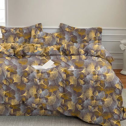 Set di biancheria da letto in garza di cotone con motivo a foglie di ginkgo in stile retrò - Marrone chiaro - 2 federe - 52cm x 93cm - image 8
