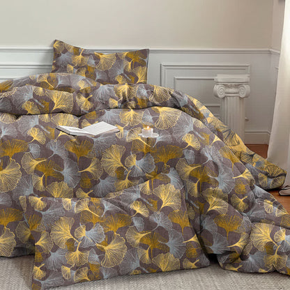 Set di biancheria da letto in garza di cotone con motivo a foglie di ginkgo in stile retrò - image 11