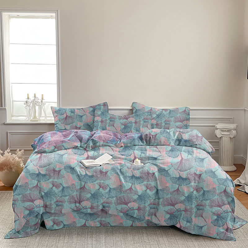 Set di biancheria da letto in cotone con foglie di ginkgo in stile retrò botanico - image 1