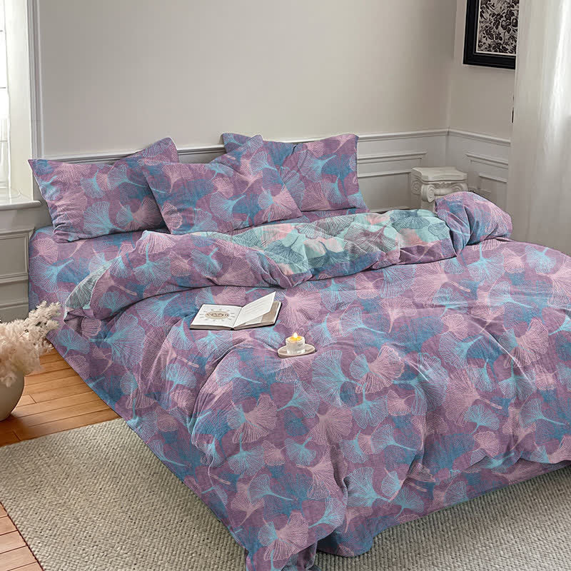 Set di biancheria da letto in cotone con foglie di ginkgo in stile retrò botanico - image 12