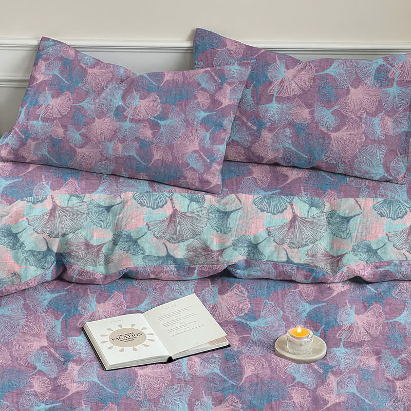 Set di biancheria da letto in cotone con foglie di ginkgo in stile retrò botanico - image 15