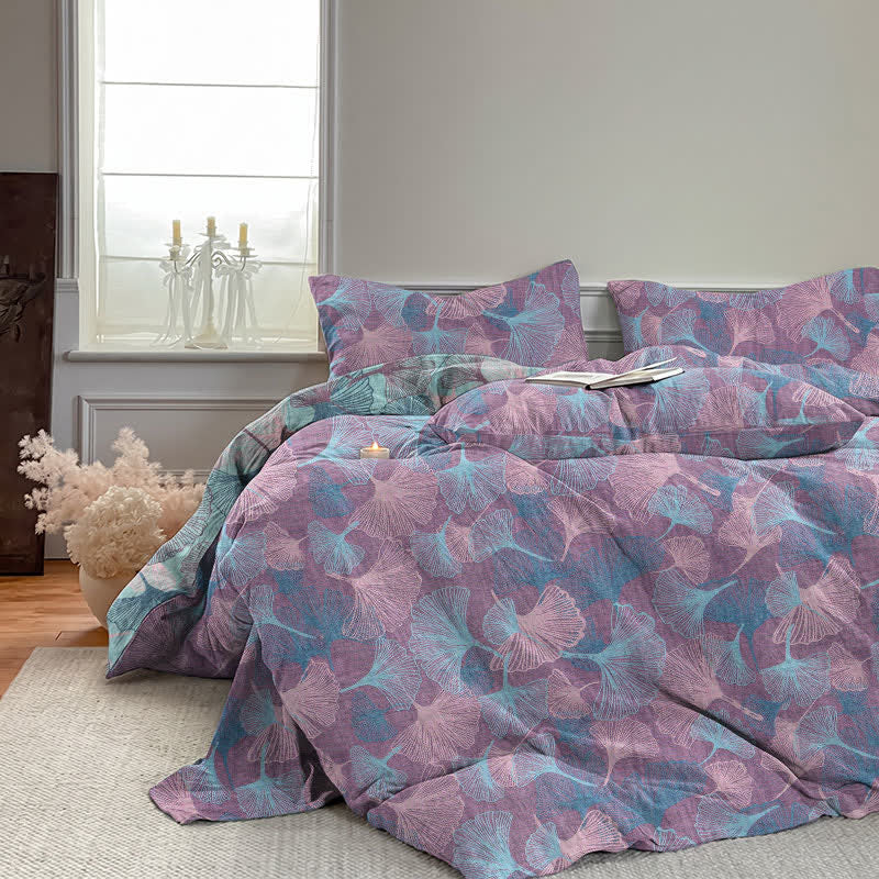 Set di biancheria da letto in cotone con foglie di ginkgo in stile retrò botanico - image 14
