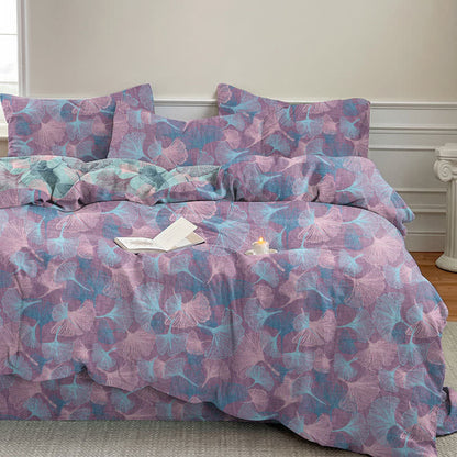Set di biancheria da letto in cotone con foglie di ginkgo in stile retrò botanico - Viola - Matrimoniale Grande - Set di biancheria da letto (4 pezzi) - image 8
