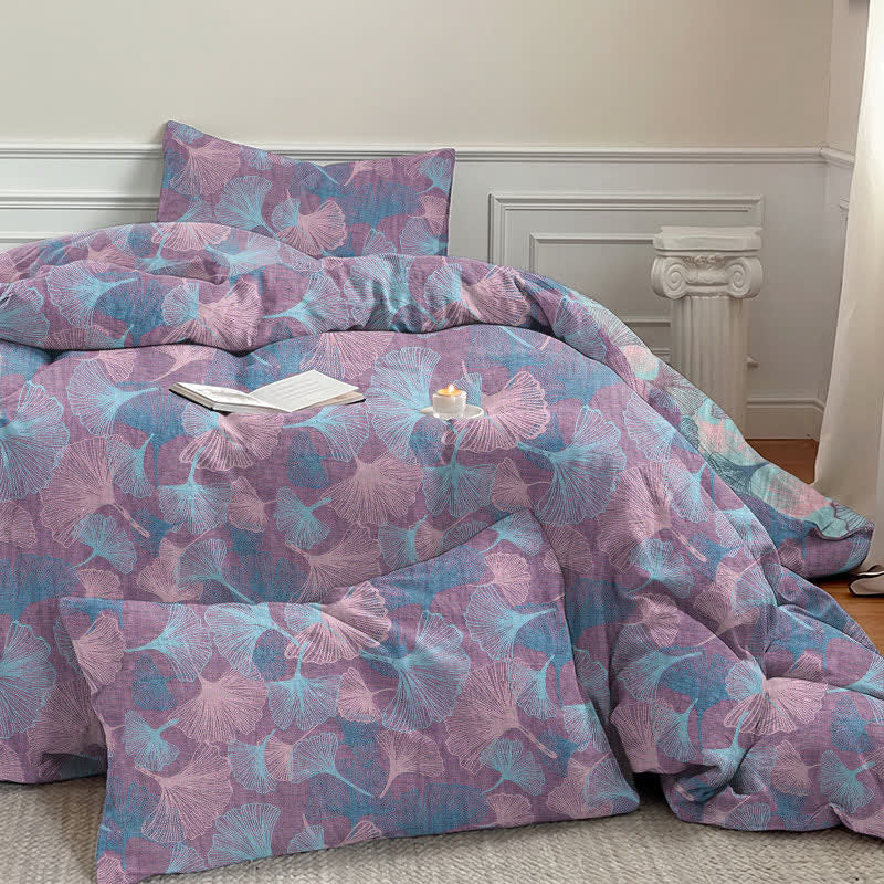 Set di biancheria da letto in cotone con foglie di ginkgo in stile retrò botanico - image 10