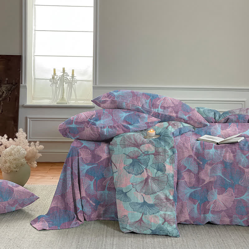 Set di biancheria da letto in cotone con foglie di ginkgo in stile retrò botanico - image 13