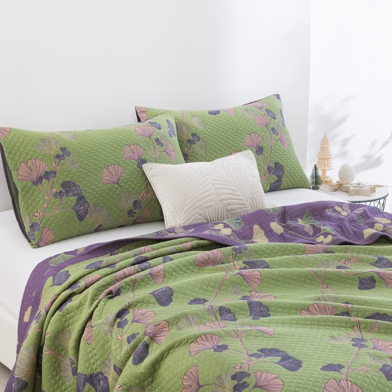 Coperta artistica in garza di cotone con motivo a foglie di ginkgo - image 10