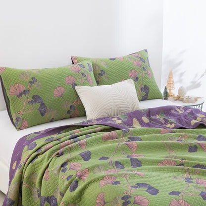Coperta artistica in garza di cotone con motivo a foglie di ginkgo - image 10