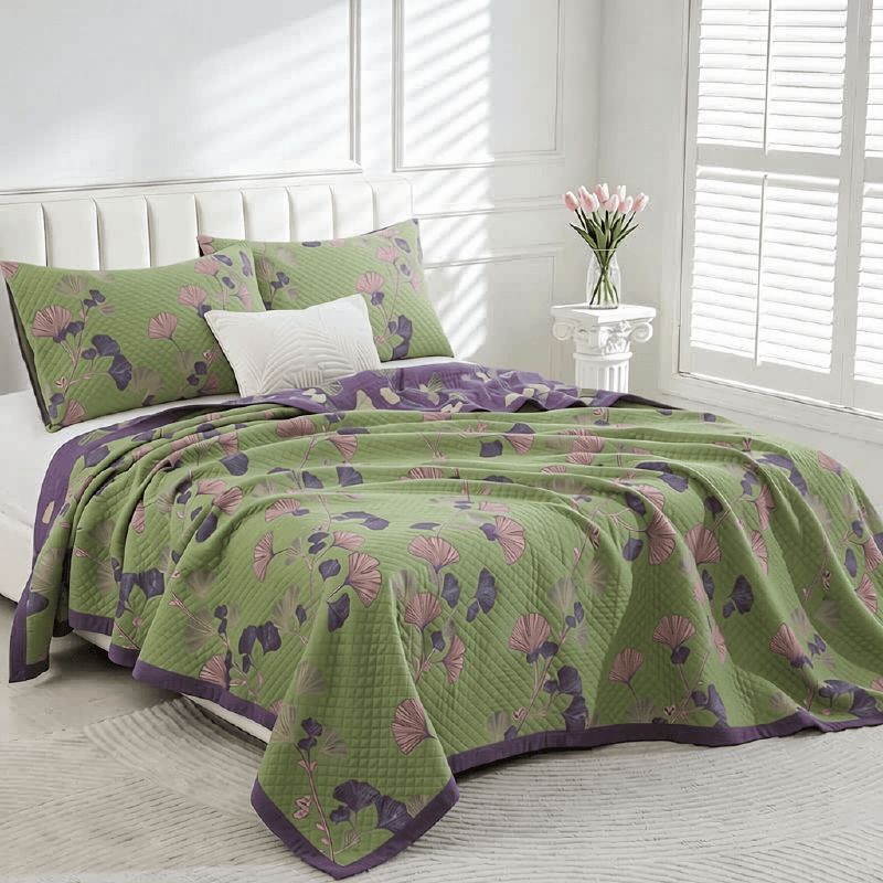 Coperta artistica in garza di cotone con motivo a foglie di ginkgo - image 9