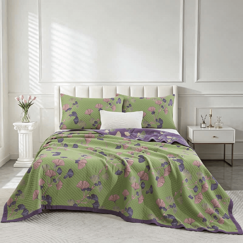Coperta artistica in garza di cotone con motivo a foglie di ginkgo - image 11