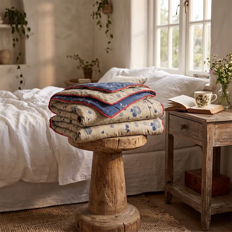 Trapunta reversibile blu a fantasia floreale in stile cottage - image 10