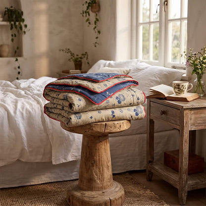 Trapunta reversibile blu a fantasia floreale in stile cottage - image 10