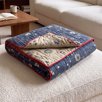 Trapunta reversibile blu a fantasia floreale in stile cottage - image 1