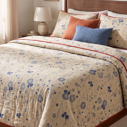Trapunta reversibile blu a fantasia floreale in stile cottage - image 7