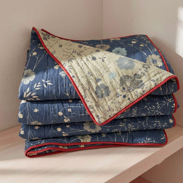 Trapunta reversibile blu a fantasia floreale in stile cottage - Blu - Matrimoniale Grande - image 0