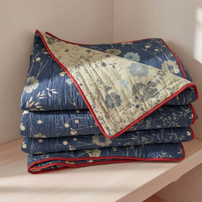 Trapunta reversibile blu a fantasia floreale in stile cottage - Blu - Matrimoniale Grande - image 0