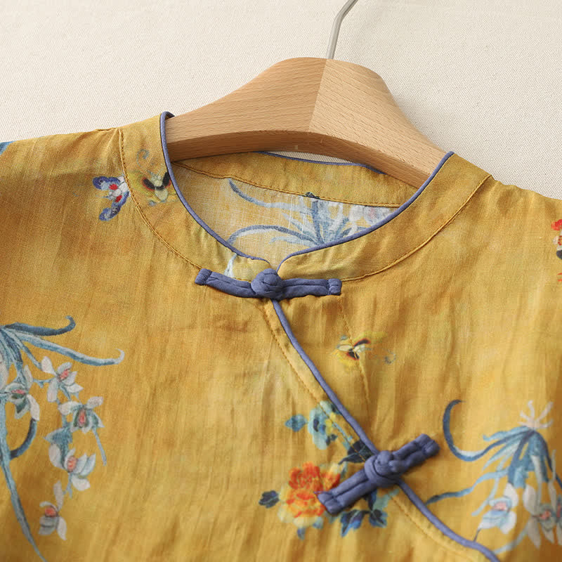 Top a maniche lunghe con stampa floreale vintage e insetti - image 3