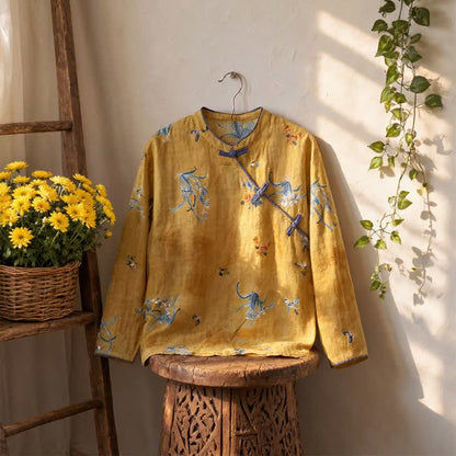 Top a maniche lunghe con stampa floreale vintage e insetti - image 2