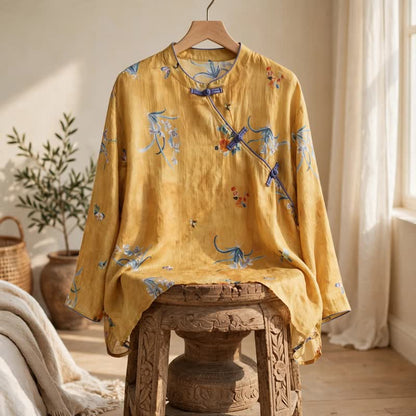 Top a maniche lunghe con stampa floreale vintage e insetti - image 1