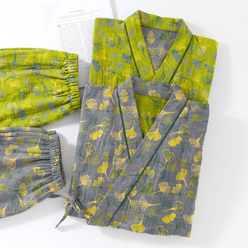 Set pigiama da casa in cotone con kimono a forma di foglia di ginkgo - image 11
