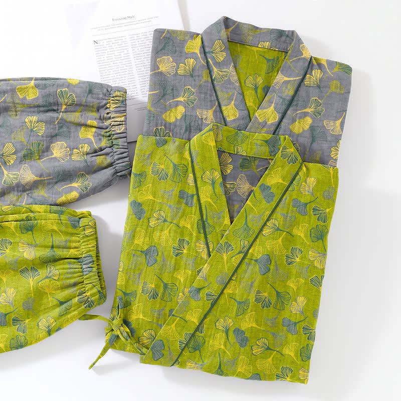 Set pigiama da casa in cotone con kimono a forma di foglia di ginkgo - image 5