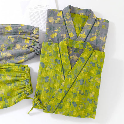Set pigiama da casa in cotone con kimono a forma di foglia di ginkgo - image 5