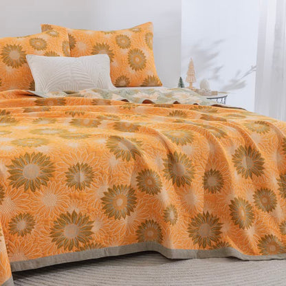 Coperta in garza di cotone con motivo girasoli in stile retrò - image 1