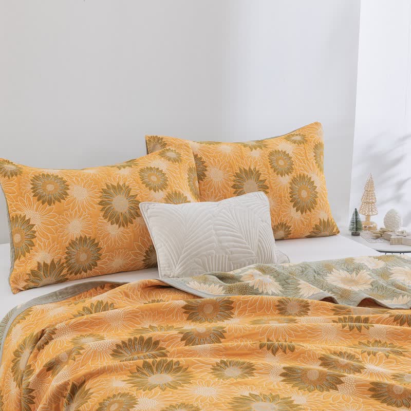 Coperta in garza di cotone con motivo girasoli in stile retrò - image 2