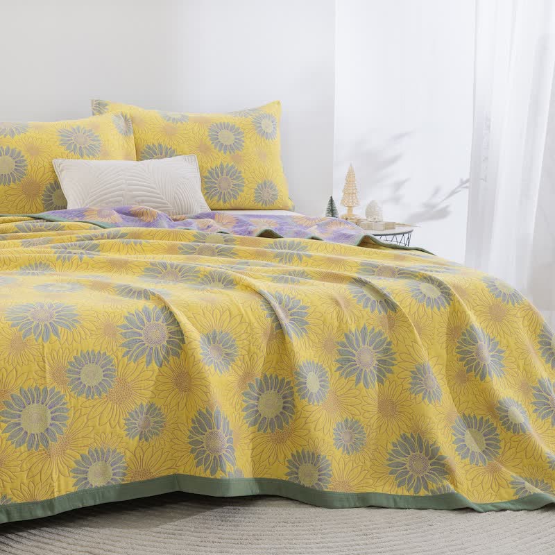 Coperta in garza di cotone con motivo girasoli in stile retrò - image 11