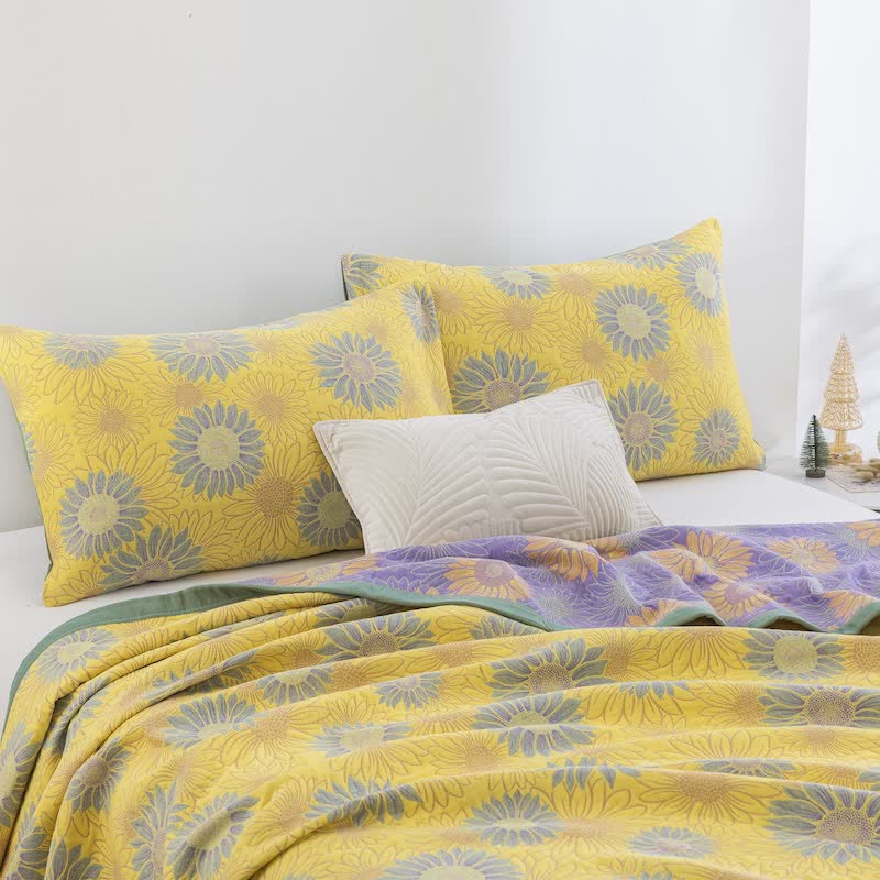 Coperta in garza di cotone con motivo girasoli in stile retrò - image 12