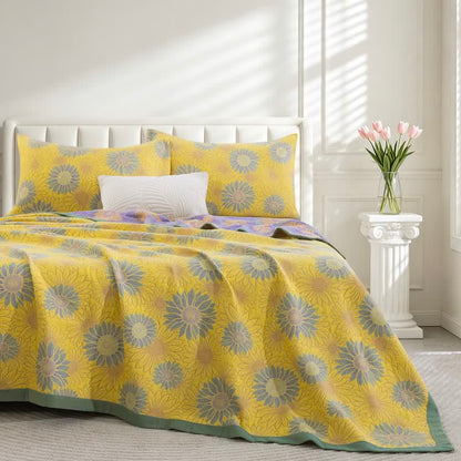 Coperta in garza di cotone con motivo girasoli in stile retrò - Giallo - 90" x 92" - image 10