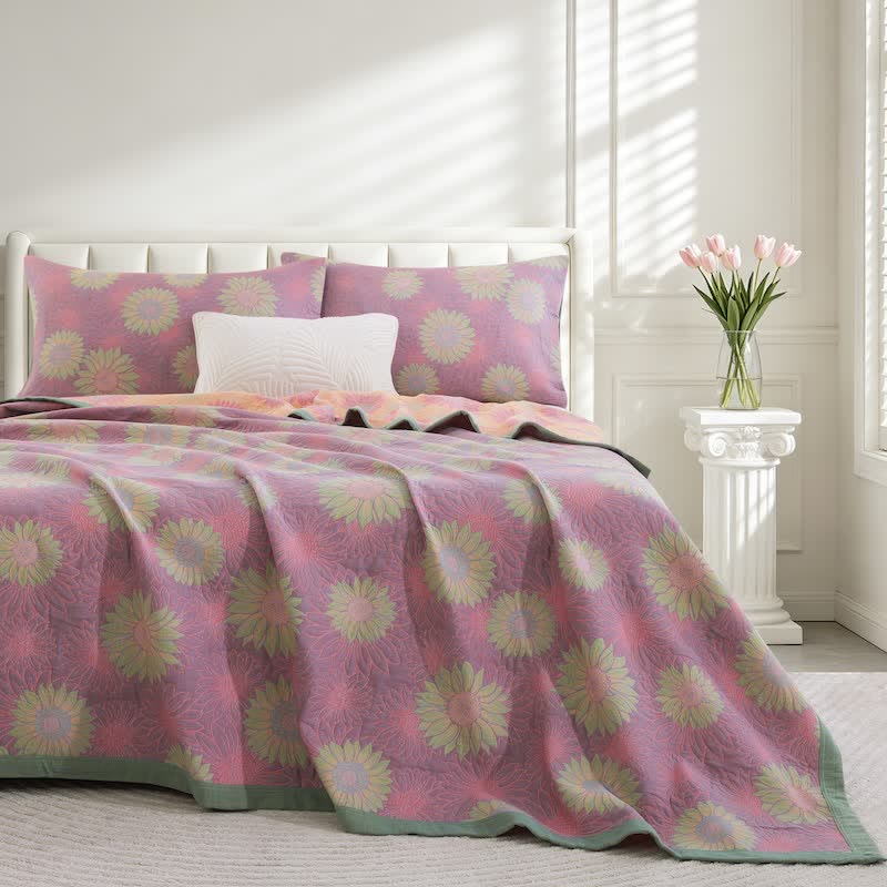 Coperta in garza di cotone con motivo girasoli in stile retrò - Rosa - 90" x 92" - image 20