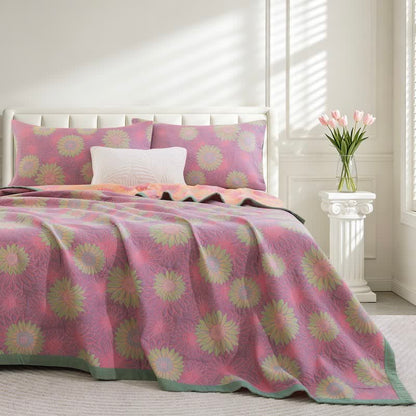 Coperta in garza di cotone con motivo girasoli in stile retrò - Rosa - 90" x 92" - image 20