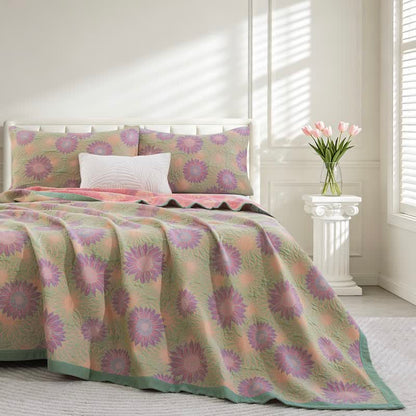 Coperta in garza di cotone con motivo girasoli in stile retrò - Verde - 90" x 92" - image 27