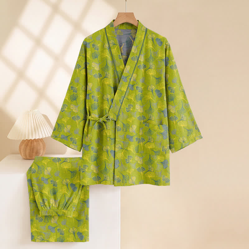 Set pigiama da casa in cotone con kimono a forma di foglia di ginkgo - image 3