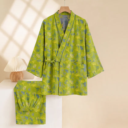 Set pigiama da casa in cotone con kimono a forma di foglia di ginkgo - image 3