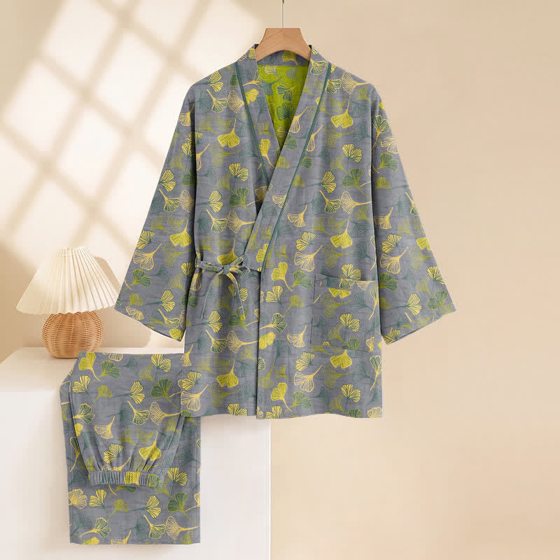 Set pigiama da casa in cotone con kimono a forma di foglia di ginkgo - image 9