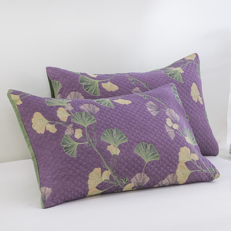 Trapunta artistica in garza di cotone con foglie di ginkgo - Viola - 2 federe - 51cm x 91cm - image 6