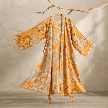 Kimono vintage in cotone color girasole - Arancia - 2XL - image 0