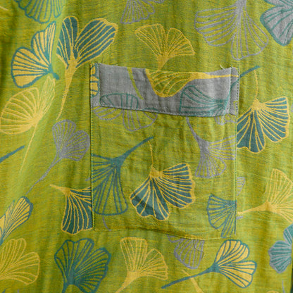 Kimono in cotone con foglie di ginkgo verde-grigio. - image 8