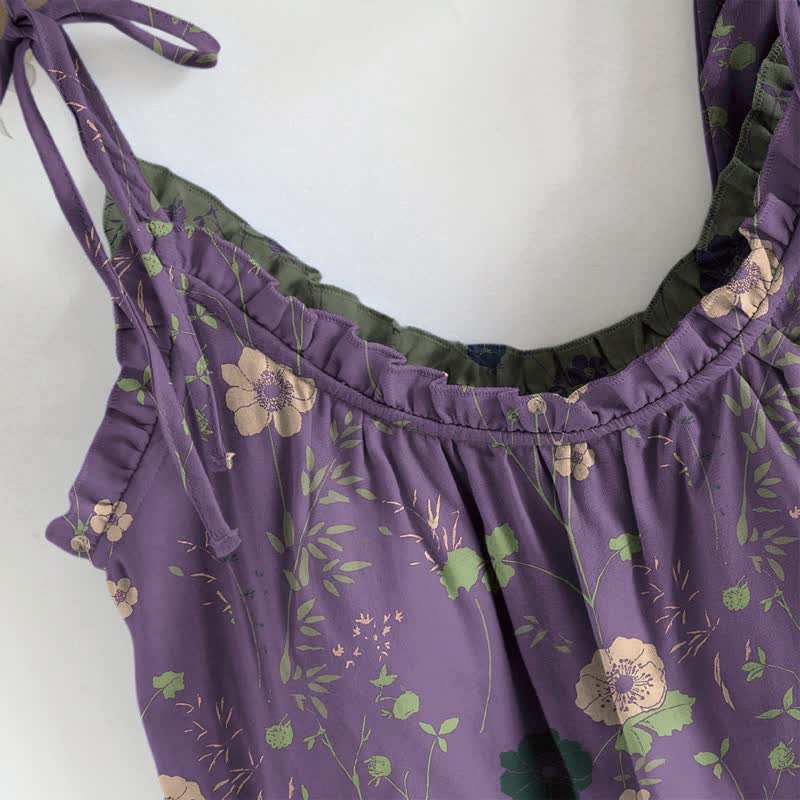 Completo pigiama vintage con canotta e pantaloni a fantasia floreale. - image 5