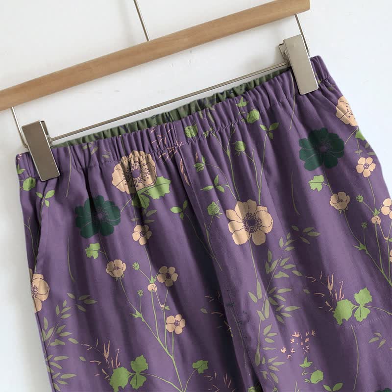 Completo pigiama vintage con canotta e pantaloni a fantasia floreale. - image 6