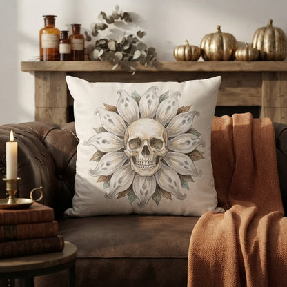 Cuscino decorativo in peluche a forma di teschio e girasole fantasma - image 1