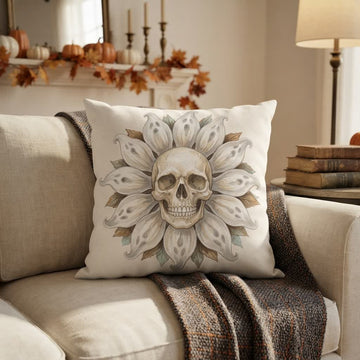 Cuscino decorativo in peluche a forma di teschio e girasole fantasma - Copertina + inserto - 2 pezzi - 45cm x 45cm - image 0