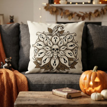 Cuscino decorativo con teschio e mandala di girasole fantasma - Copertina + inserto - 2 pezzi - 45cm x 45cm - image 0
