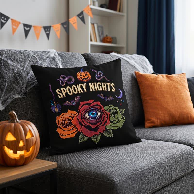 Cuscino decorativo gotico a forma di occhio di Halloween con rosa - image 1