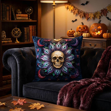 Fodera per cuscino decorativo con teschio celeste gotico - Copertina + inserto - 2 pezzi - 45cm x 45cm - image 0