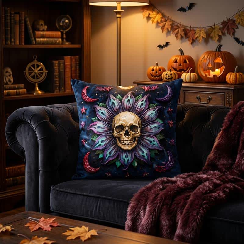 Fodera per cuscino decorativo con teschio celeste gotico - Copertina + inserto - 2 pezzi - 45cm x 45cm - image 0