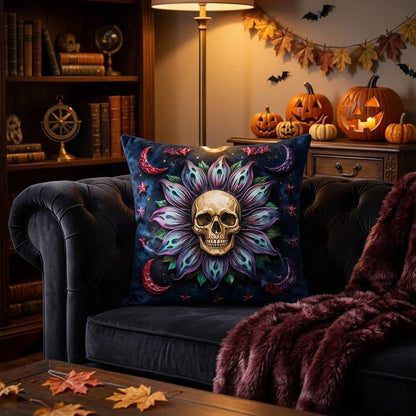 Fodera per cuscino decorativo con teschio celeste gotico - Copertina + inserto - 2 pezzi - 45cm x 45cm - image 0